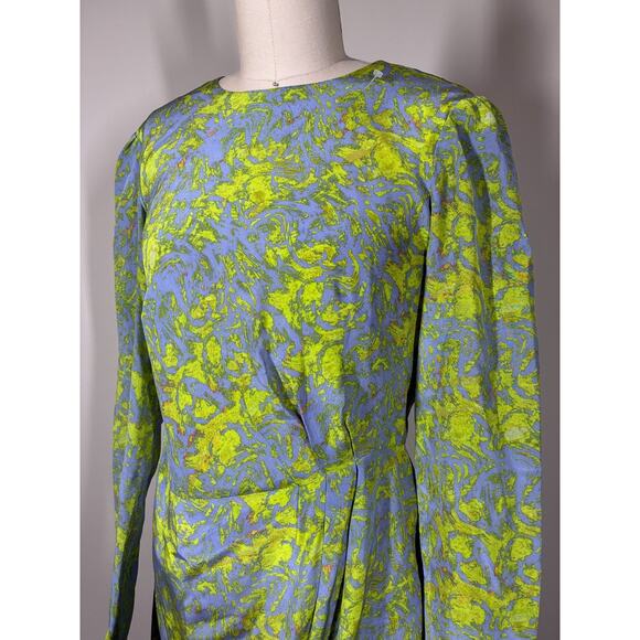 Hunter Dixon Silk Shift Dress 6 Long Sleeve Gray Colorful Gathered Draped - Picture 13 of 16